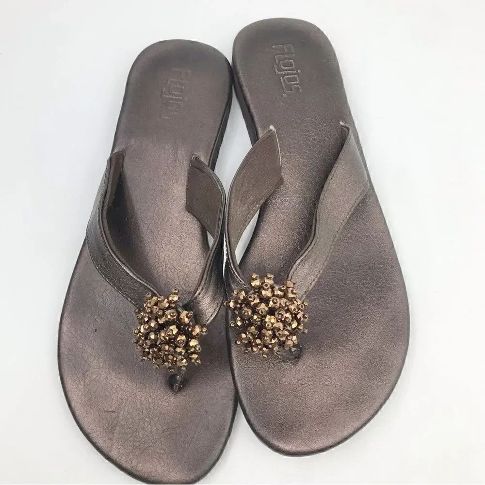 Flojos Bronze Beaded FlipFlop Sandals